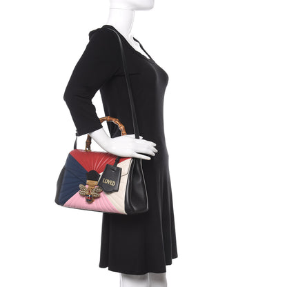 Gucci Calfskin Bamboo Trapuntata Queen Margaret Top Handle Bag Blue Agata Hibiscus Red Mystic White Sugar Pink 2 of 11