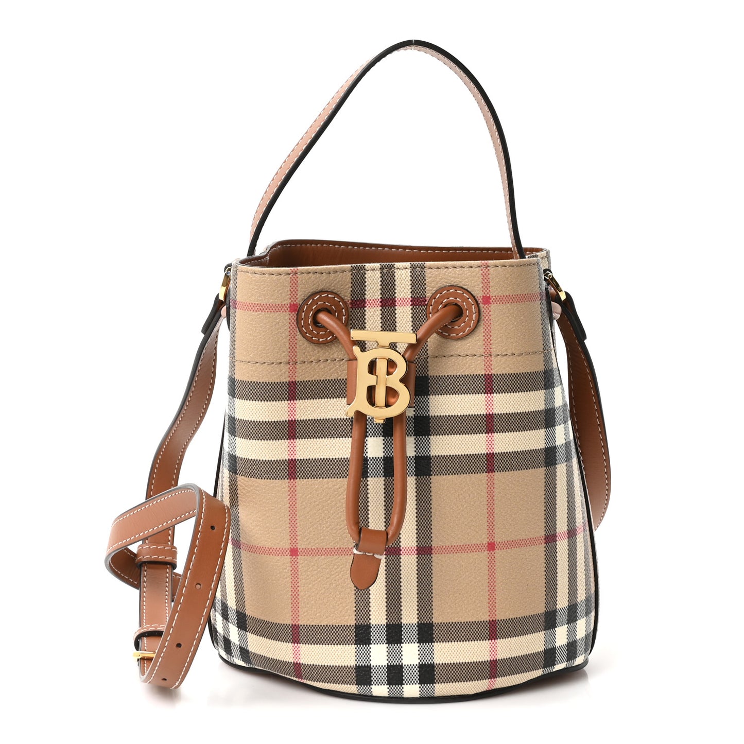 E-Canvas Vintage Check Mini Drawstring Bucket Bag Briar Brown