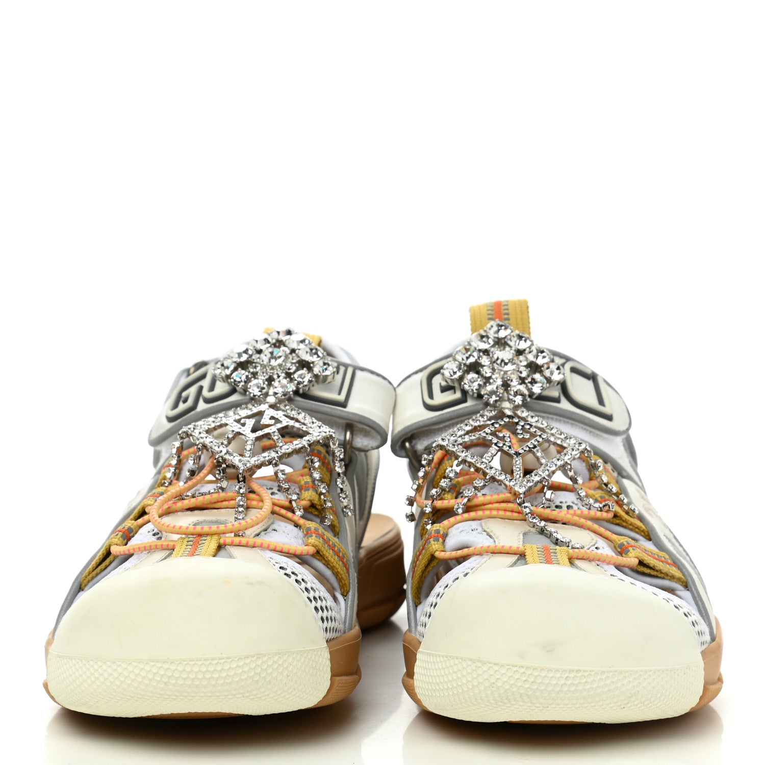 Gucci Mesh Fabric Tinsel Sport Sandals 38 White Silver 2 of 9