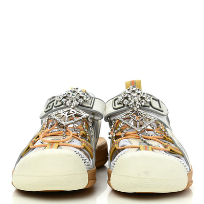 Gucci Mesh Fabric Tinsel Sport Sandals 38 White Silver 2 of 9