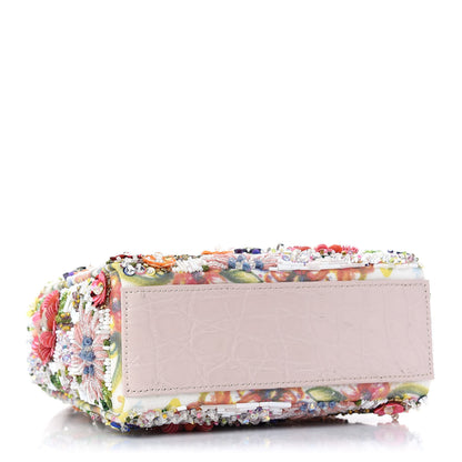 Christian Dior Calfskin Crocodile Embossed Beaded Floral Embroidered Mini Lady Dior Light Pink Multicolor 4 of 9