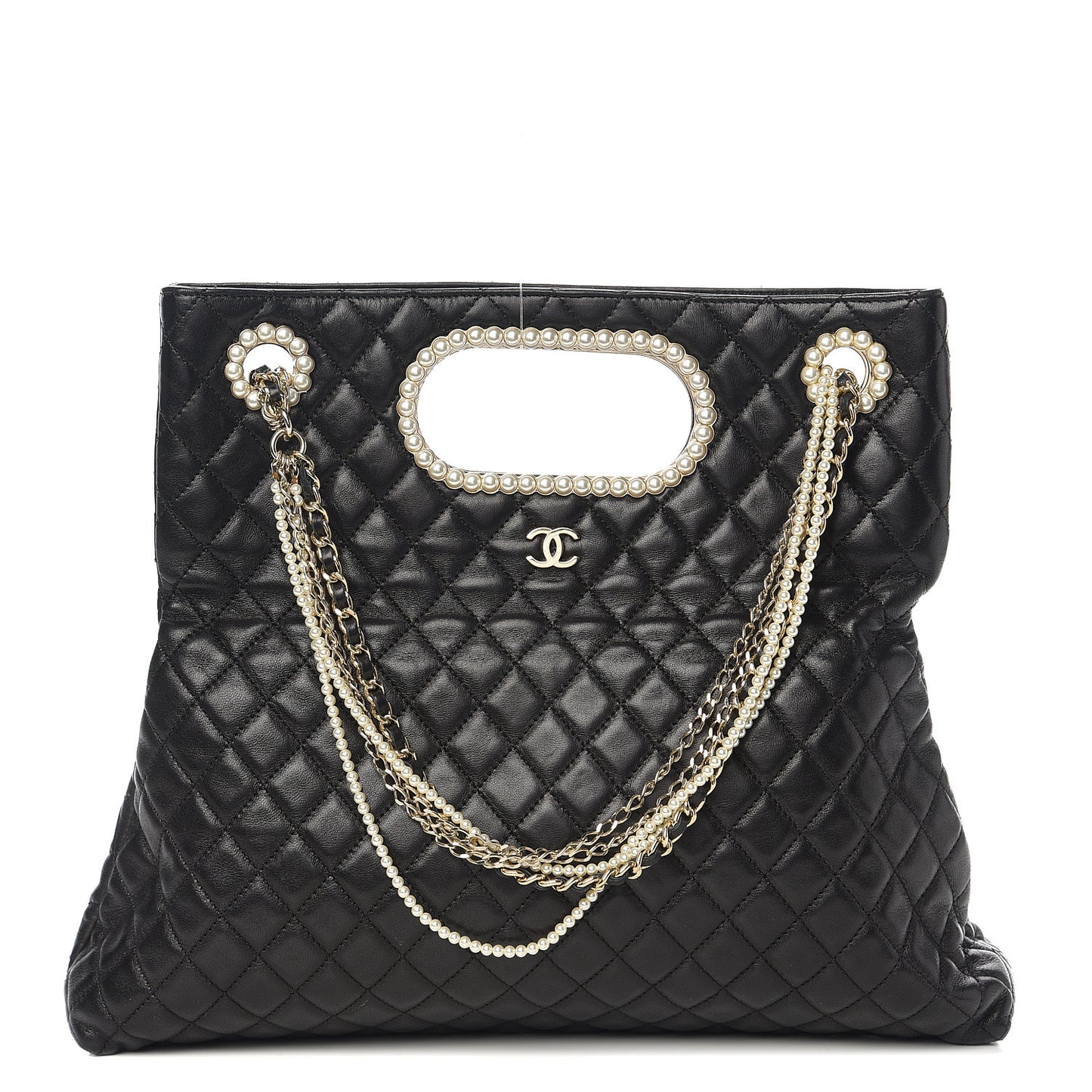 Lambskin Quilted Westminster Pearls Convertible Tote Black