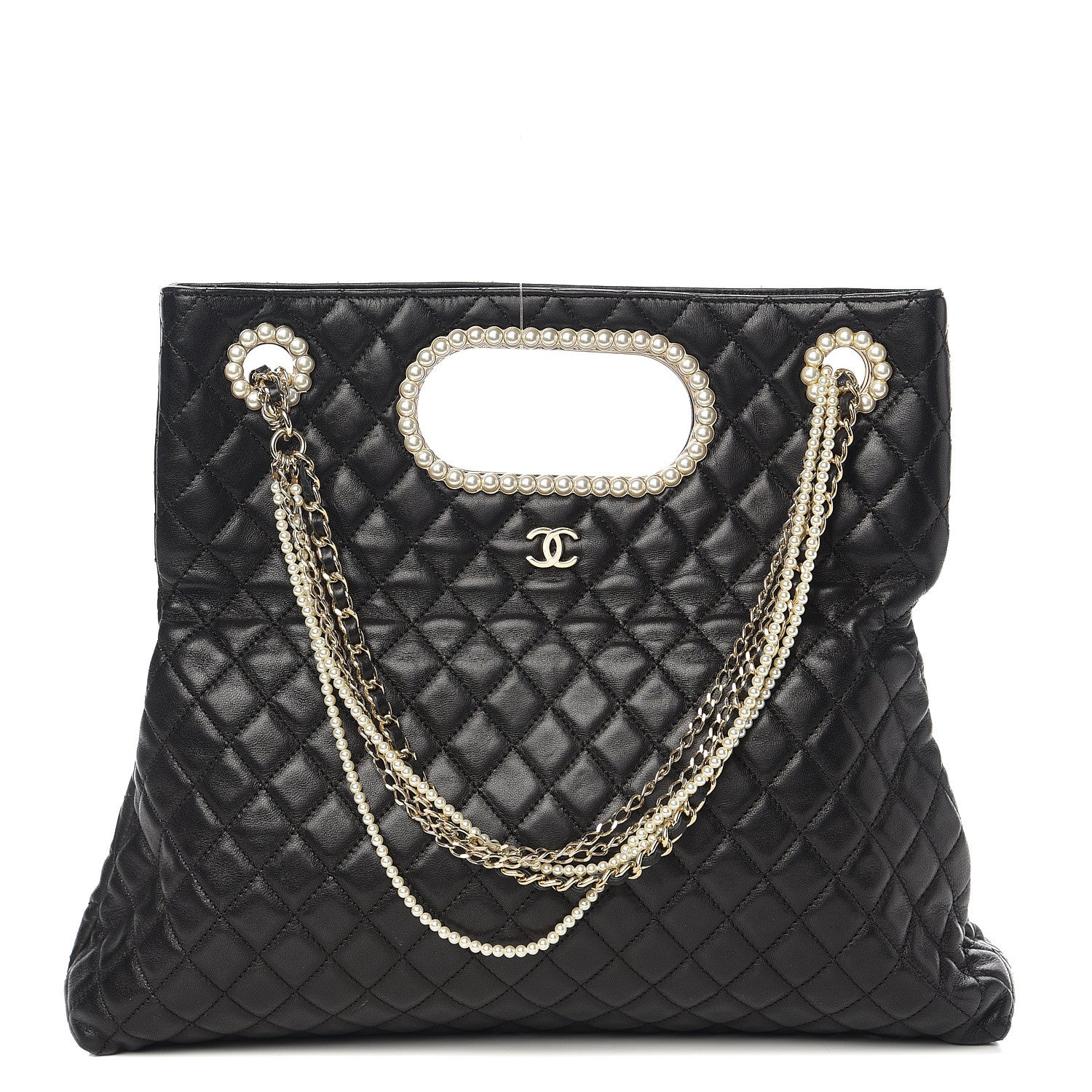 Chanel Lambskin Quilted Westminster Pearls Convertible Tote Black 1 of 10