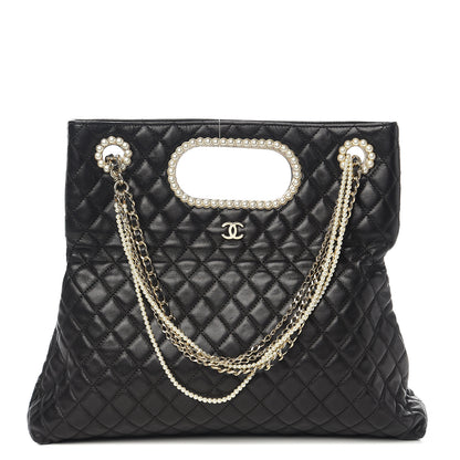 Chanel Lambskin Quilted Westminster Pearls Convertible Tote Black 1 of 10
