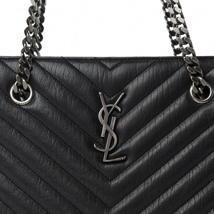 Saint Laurent Sheepskin Matelasse Chevron Large Monogram Shopping Bag Black 8 of 10