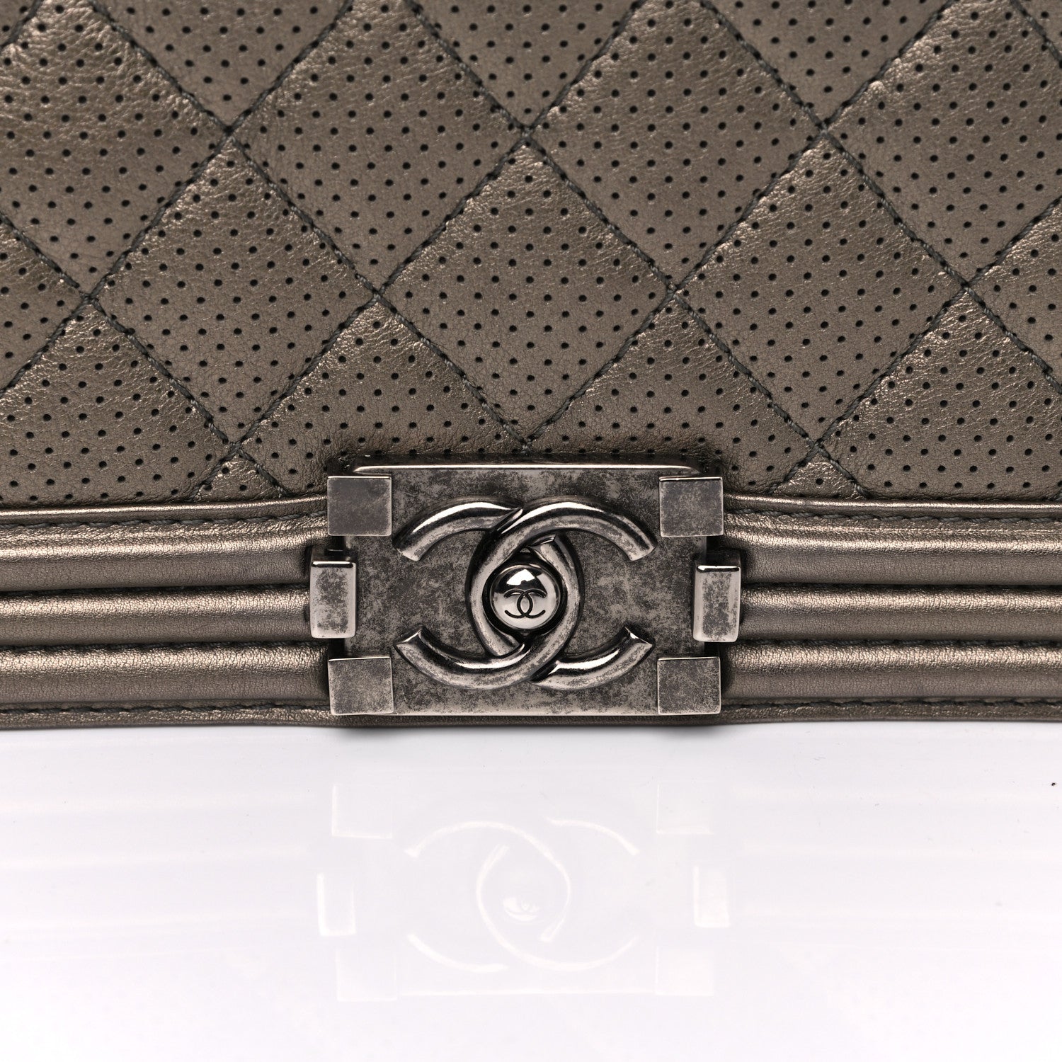 Chanel Metallic Lambskin Perforated New Medium Boy Flap Dark Silver 10 of 10
