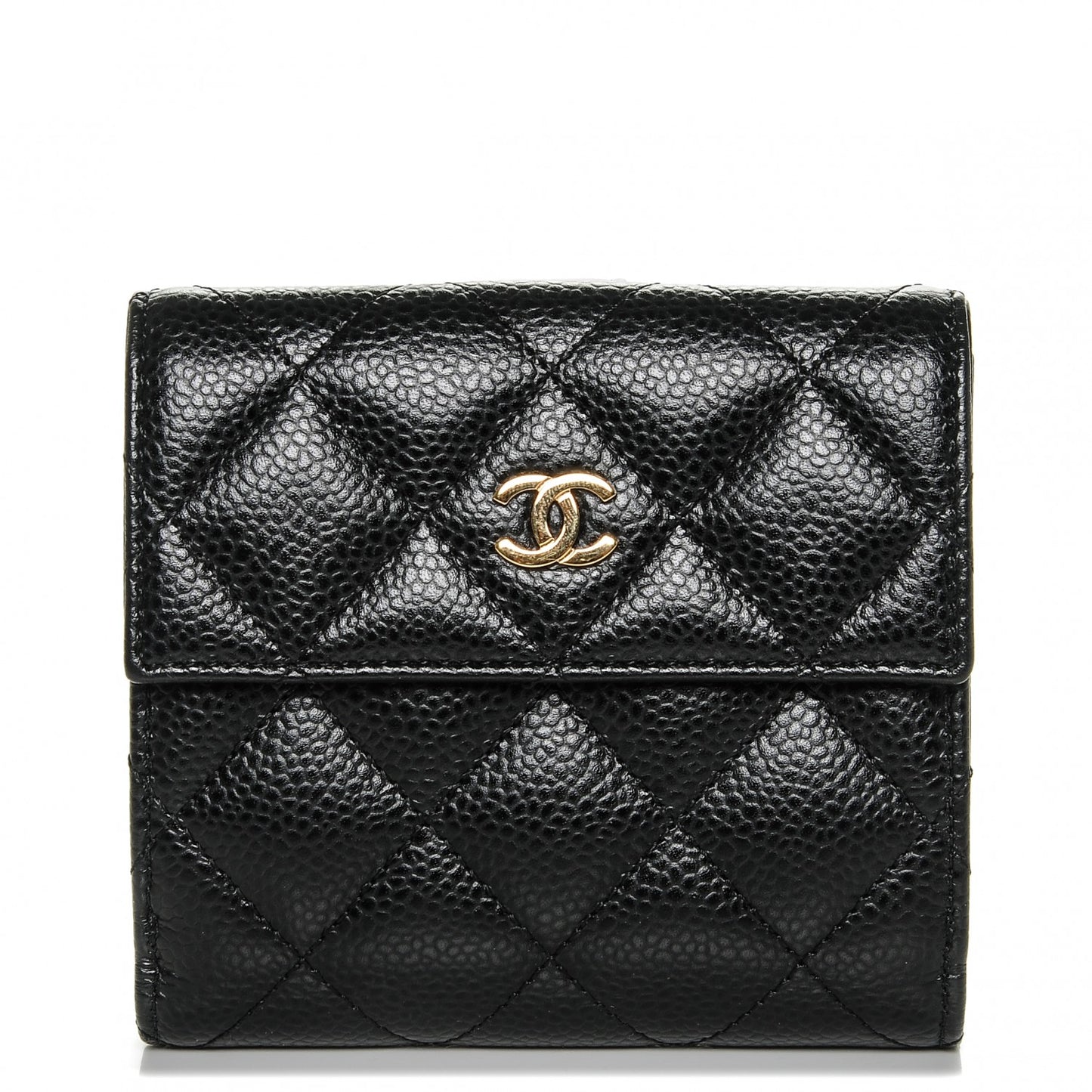 Caviar Quilted Compact French Flap Wallet Black