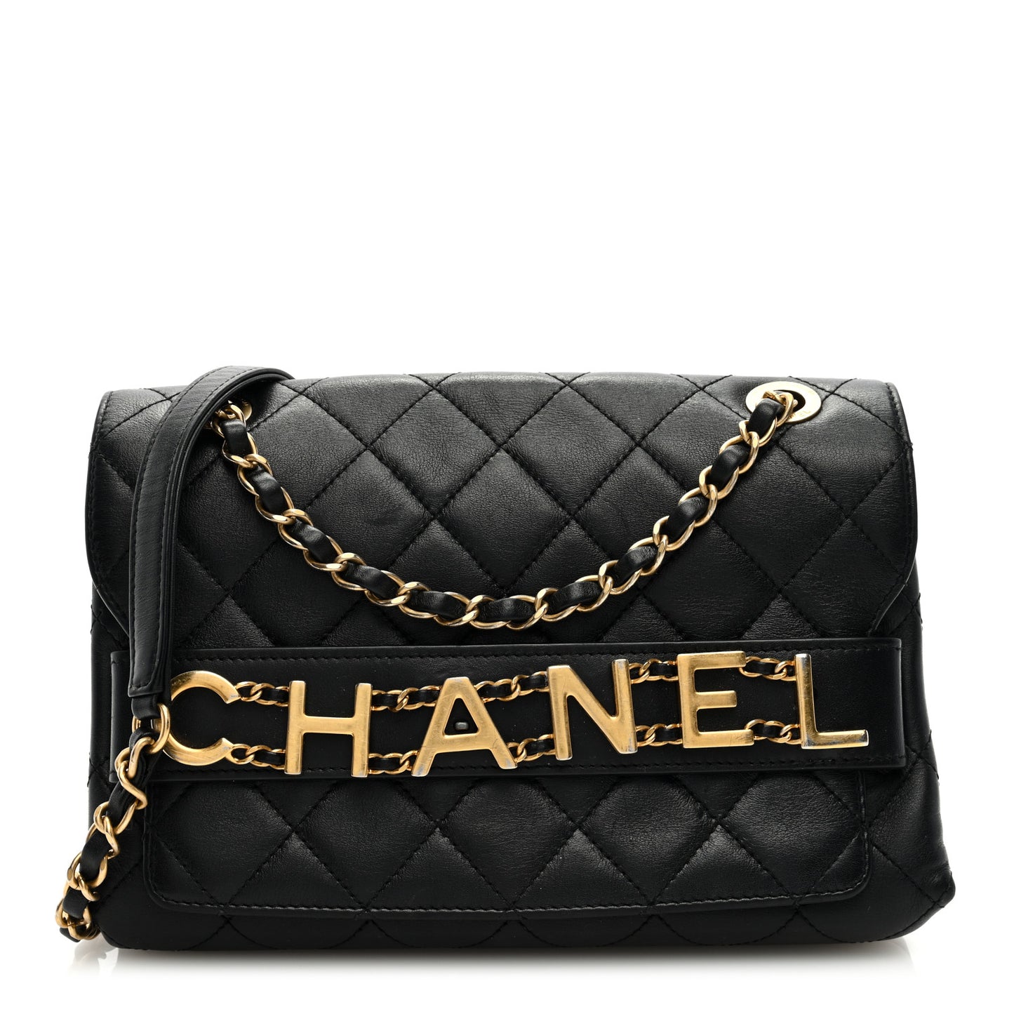 Calfskin Quilted Enchained Flap Black
