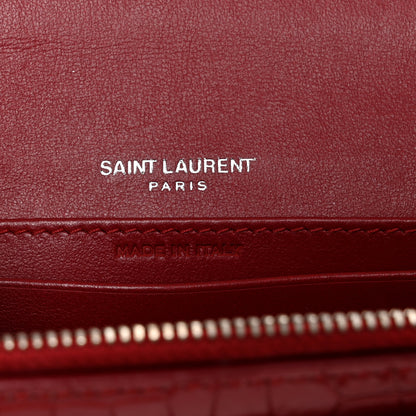 Saint Laurent Calfskin Crocodile Embossed Monogram Sunset Chain Wallet Rouge Eros 6 of 10