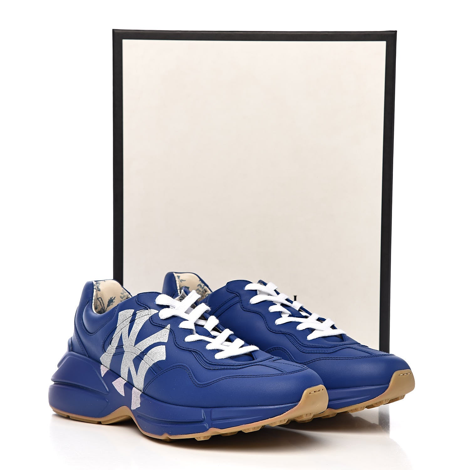 Gucci X MLB Calfskin NY Yankees Mens Rhyton Sneakers 9 Electric Blue 13 of 13