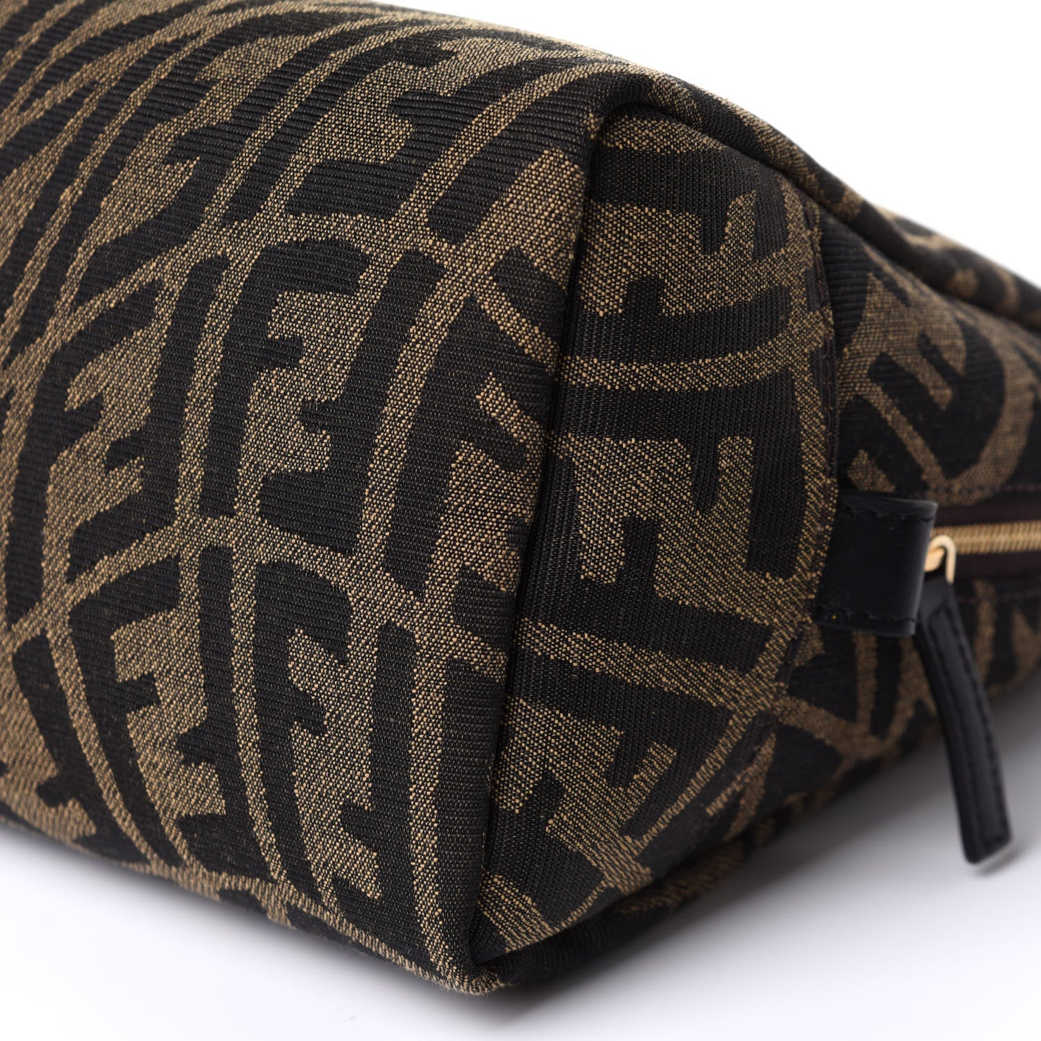 Fendi X SARAH COLEMAN Fabric Jacquard Vitello King FF Vertigo Medium Trapezoid Beauty Pouch Tobacco Moro Black 9 of 9