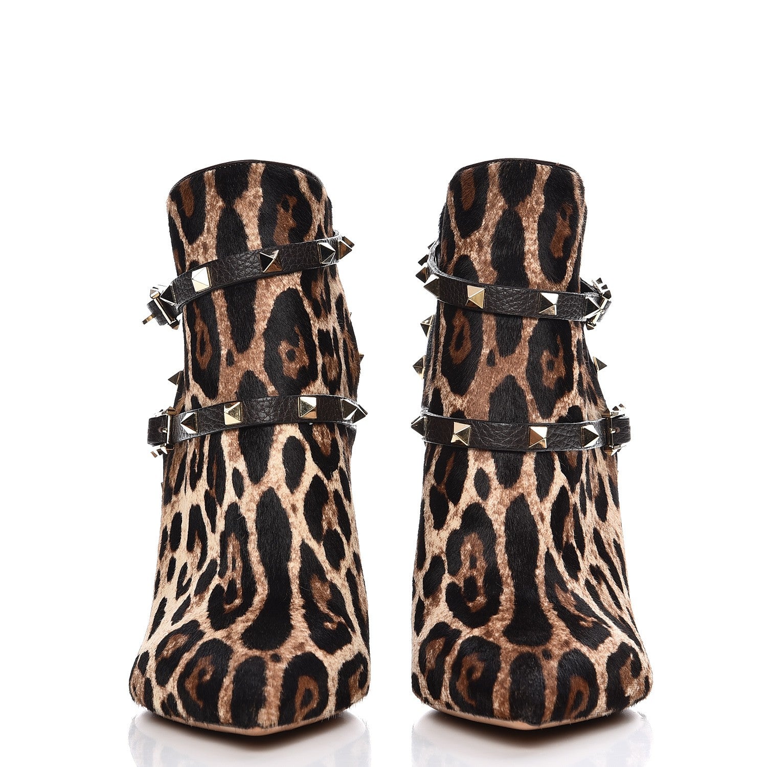 Valentino Garavani Calf Hair Leopard Rockstud Double Buckle 100mm Ankle Boots 41 Brown 2 of 11