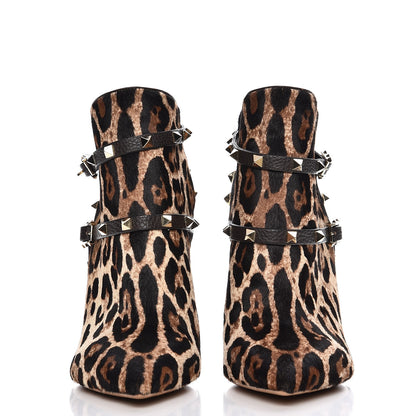 Valentino Garavani Calf Hair Leopard Rockstud Double Buckle 100mm Ankle Boots 41 Brown 2 of 11