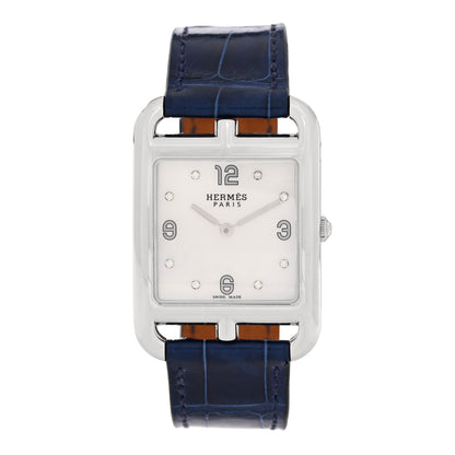 Hermes Stainless Steel Alligator Diamond Mother of Pearl 29mm Cape Cod Quartz Watch Bleu Saphir 1 of 7