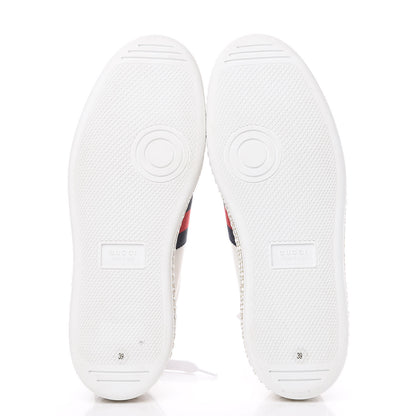 Gucci Calfskin Crystal Web Bee Embroidered Womens Ace Platform Sneakers 39 White 5 of 8