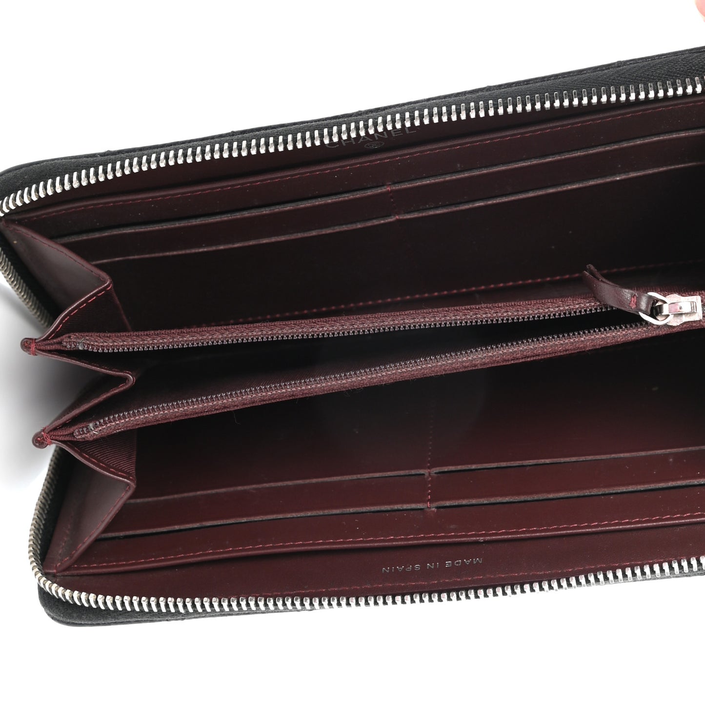 Caviar Quilted Large Gusset Zip Around Wallet Black
