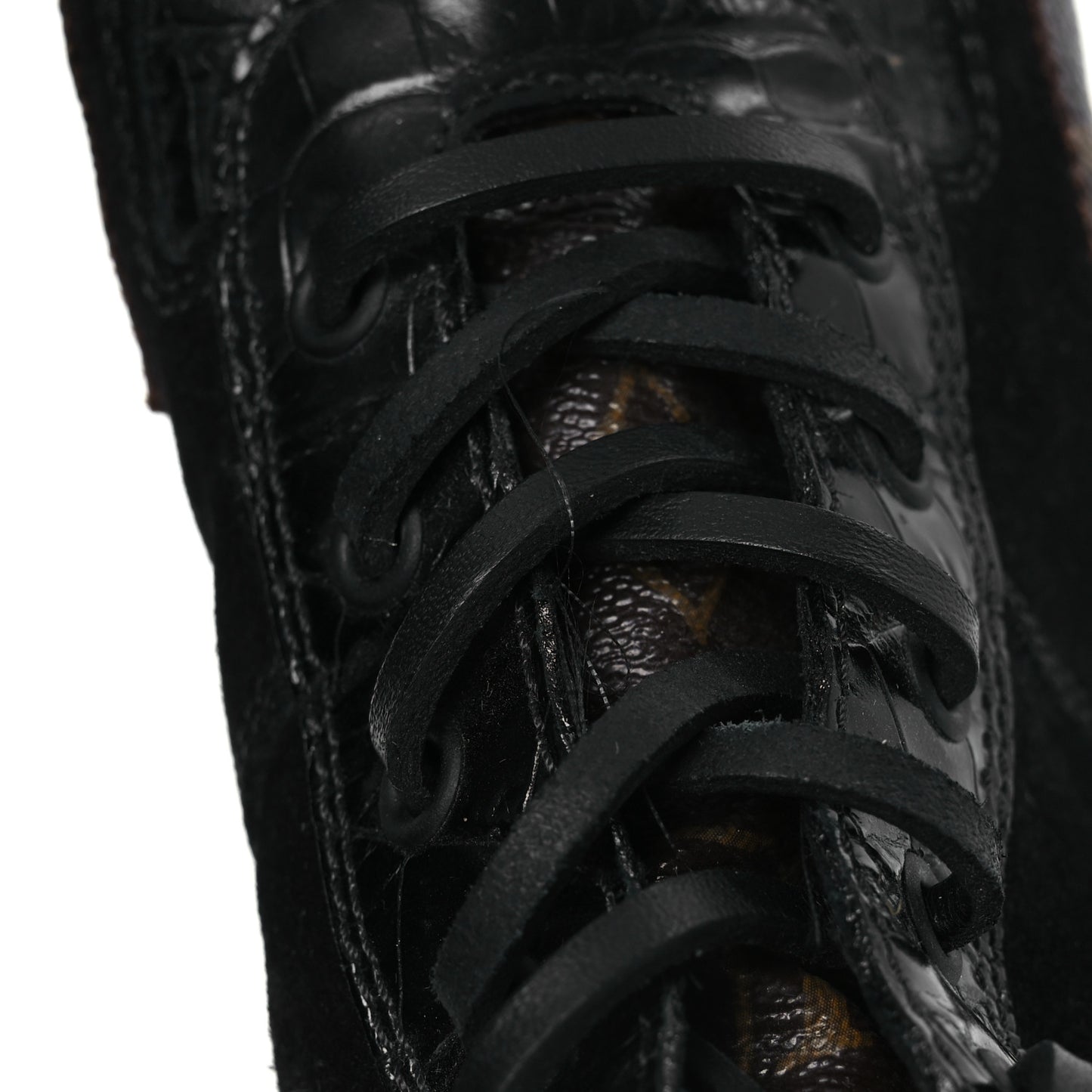 Suede Calfskin Crocodile Embossed Patent Monogram Laureate Platform Desert Boots 37 Black