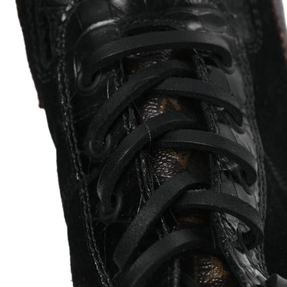 Louis Vuitton Suede Calfskin Crocodile Embossed Patent Monogram Laureate Platform Desert Boots 37 Black 12 of 12