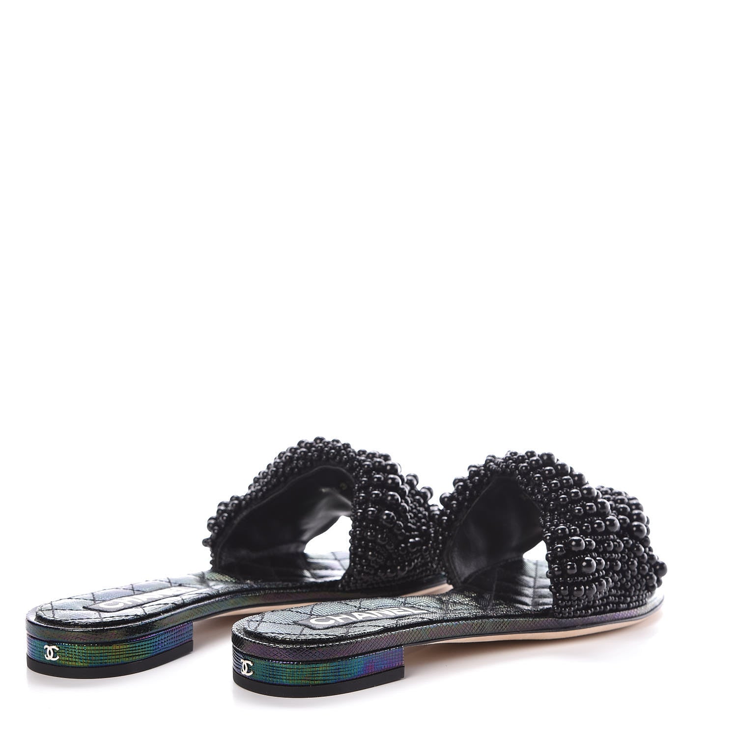 Chanel Fantasy Calfskin Pearl Cord CC Mules 38 Black 4 of 8