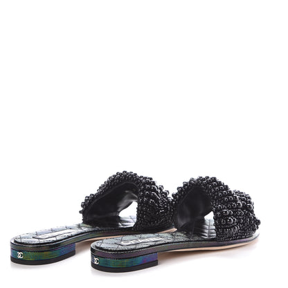 Chanel Fantasy Calfskin Pearl Cord CC Mules 38 Black 4 of 8