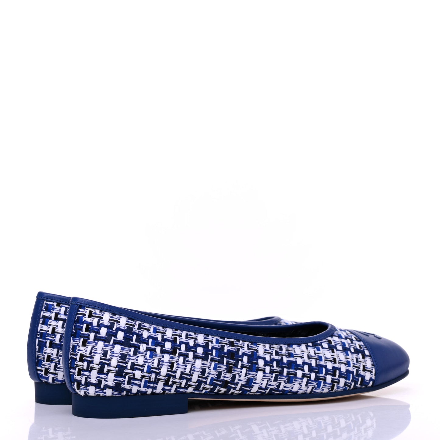 Tweed Lambskin CC Cap Toe Ballerina Flats 40 White Blue