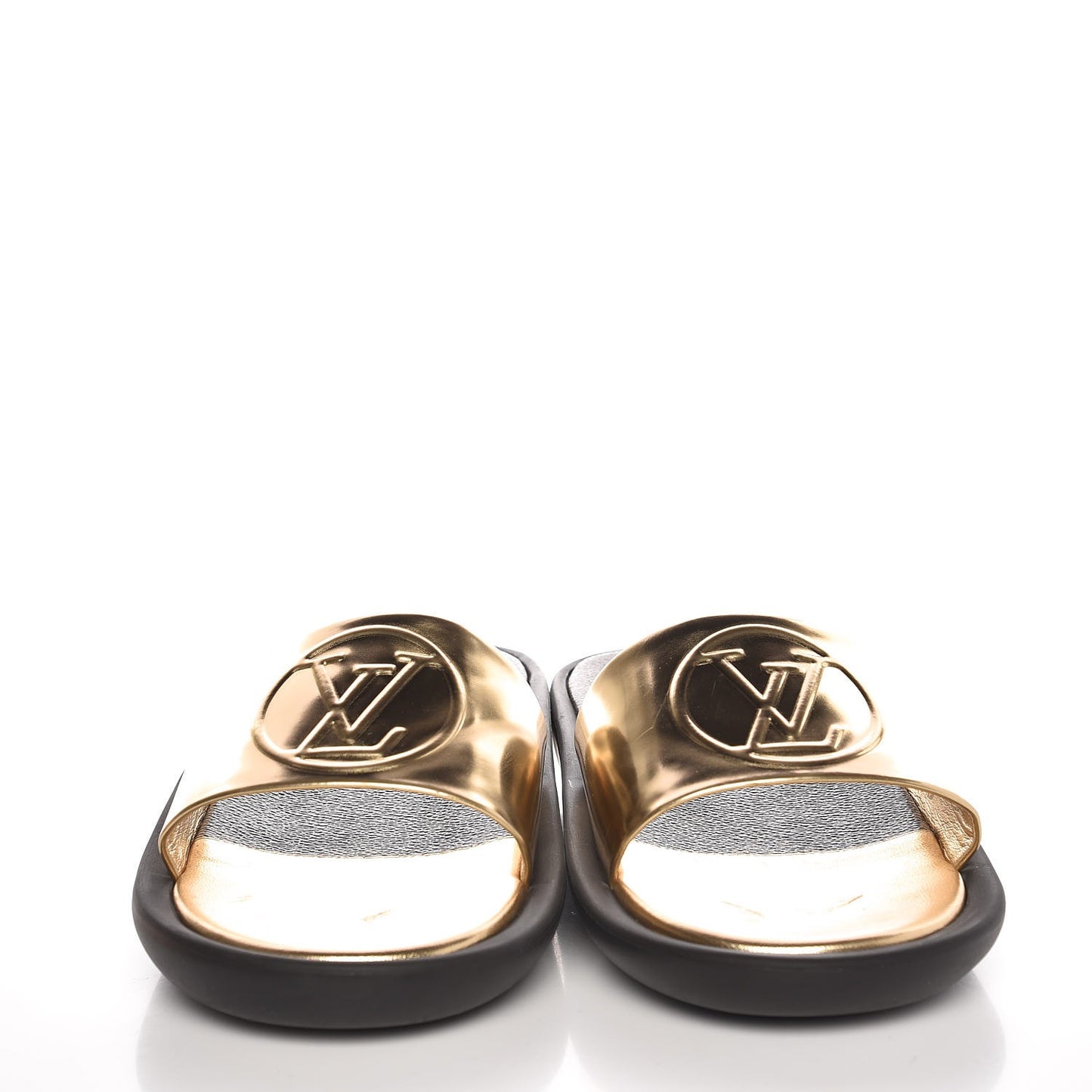 Calfskin Monogram Metallic Sunbath Slide Sandals 40 Gold