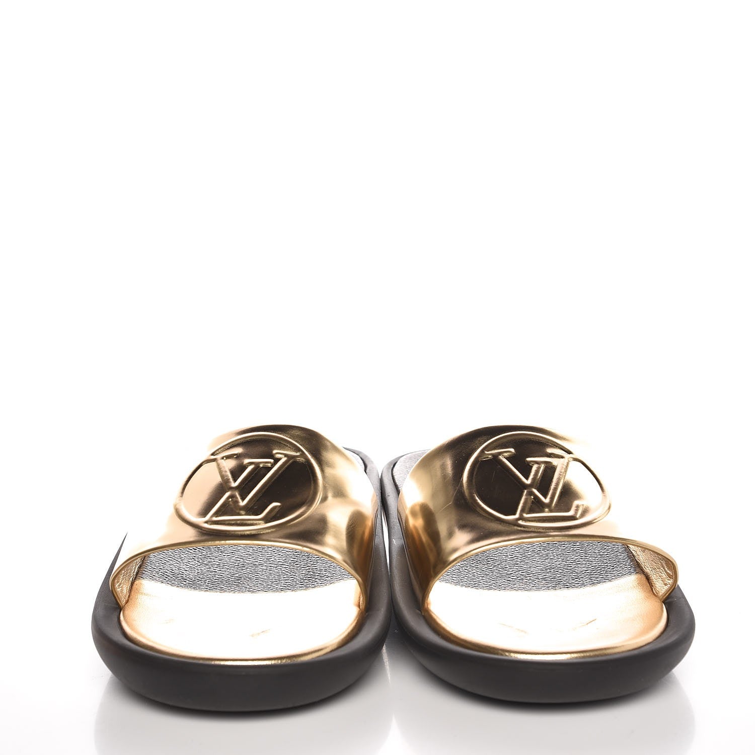 Louis Vuitton Calfskin Monogram Metallic Sunbath Slide Sandals 40 Gold 2 of 13