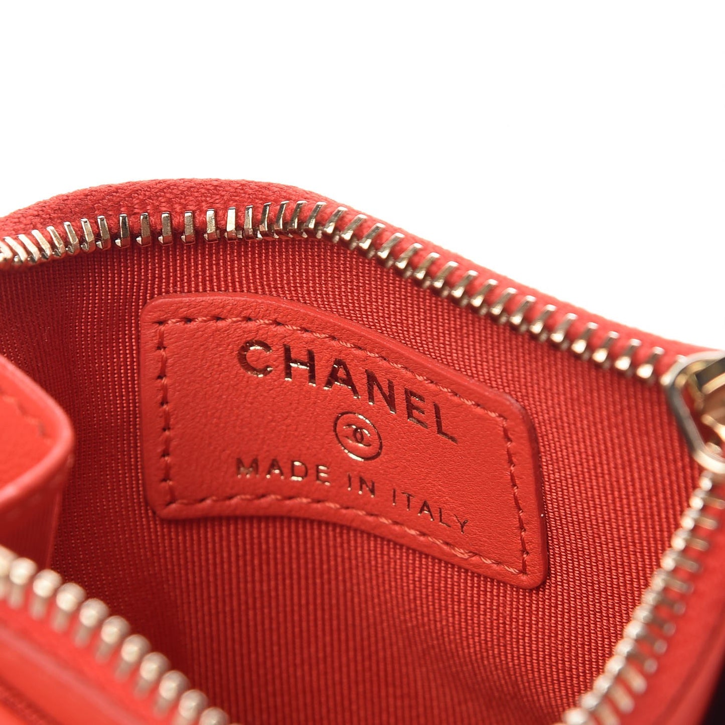 Lambskin Quilted Zip Card Holder Red