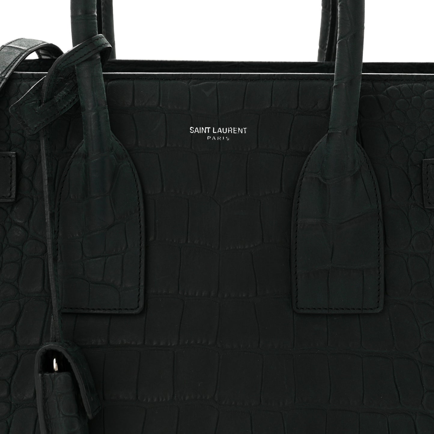 Calfskin Crocodile Embossed Small Sac de Jour Dusty Black