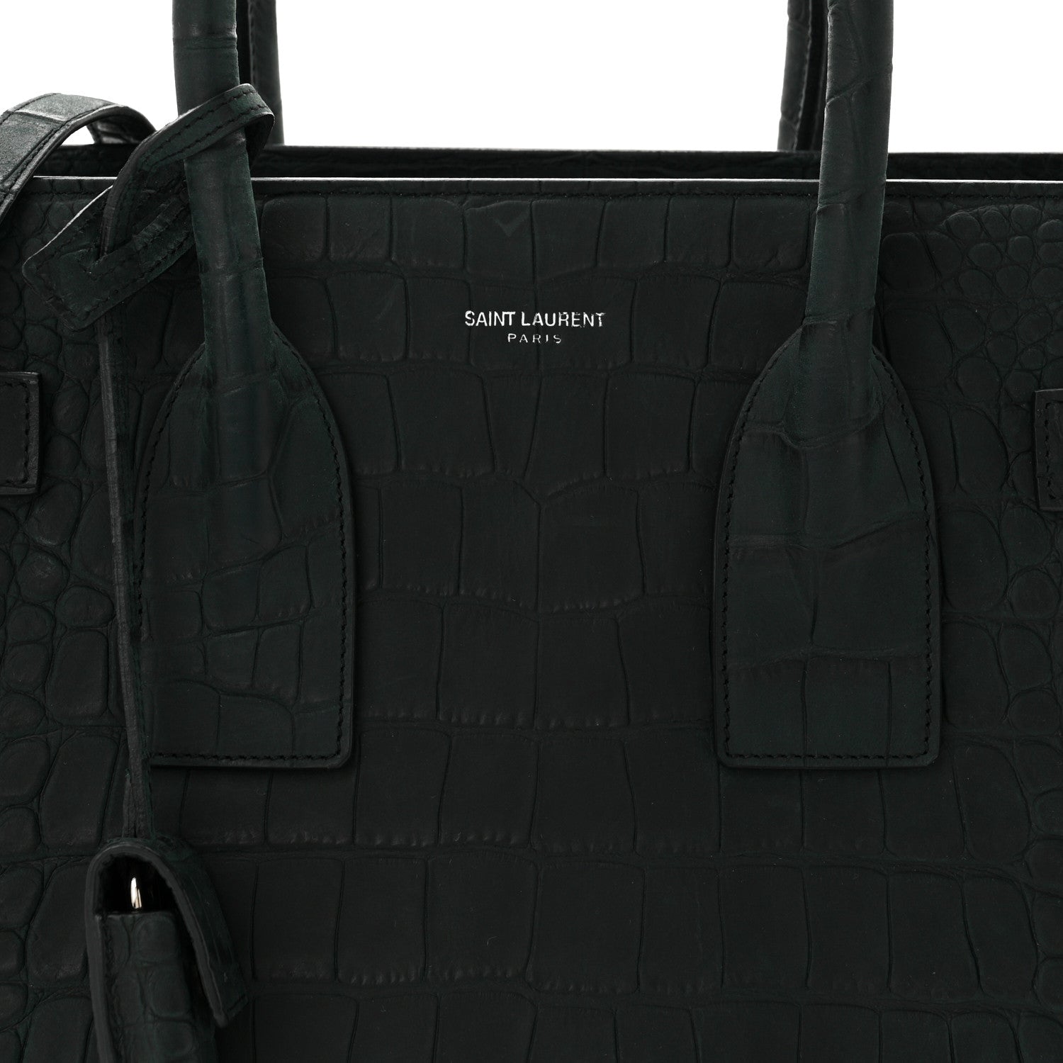 Saint Laurent Calfskin Crocodile Embossed Small Sac de Jour Dusty Black 8 of 10