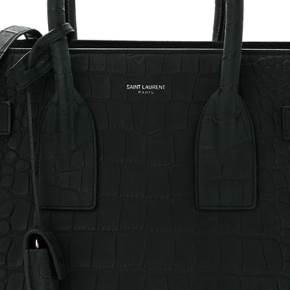 Saint Laurent Calfskin Crocodile Embossed Small Sac de Jour Dusty Black 8 of 10