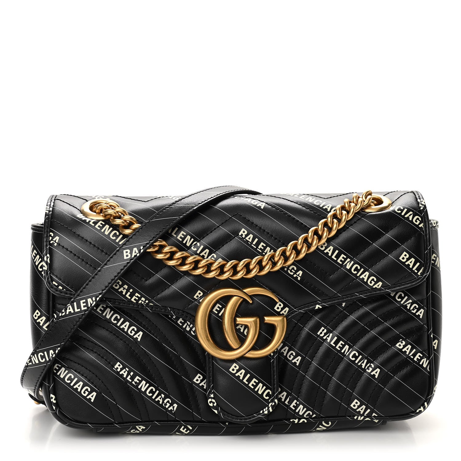 Gucci X BALENCIAGA Calfskin Matelasse Logo Print Small GG Marmont Shoulder Bag Black 1 of 10