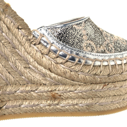 Gucci Lame GG Monogram Ankle Wrap Platform Espadrille Wedges 37 Silver Beige Light Grey 9 of 10
