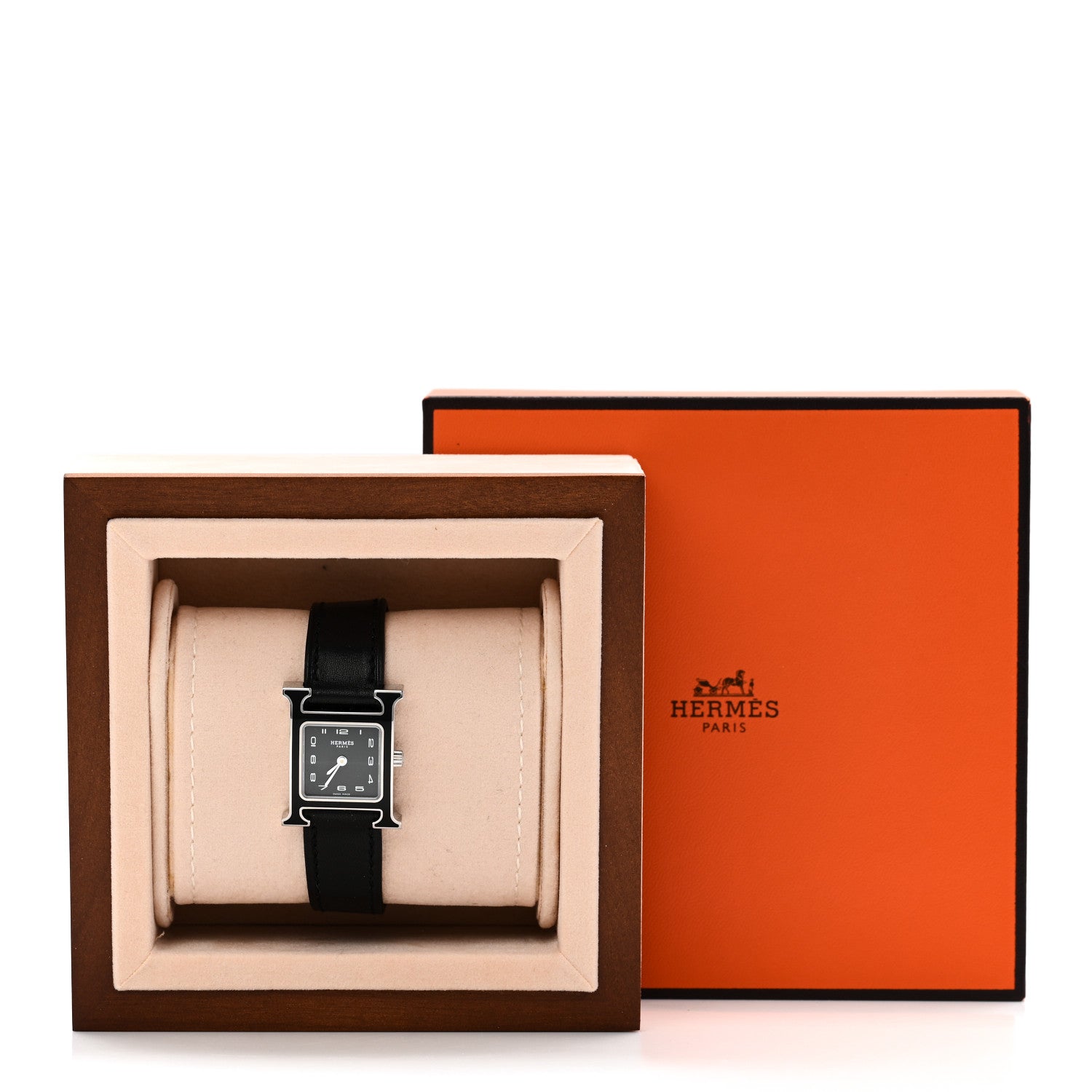 Hermes Stainless Steel Barenia Lacquer 21mm Heure H Hour Quartz Watch Noir 5 of 5