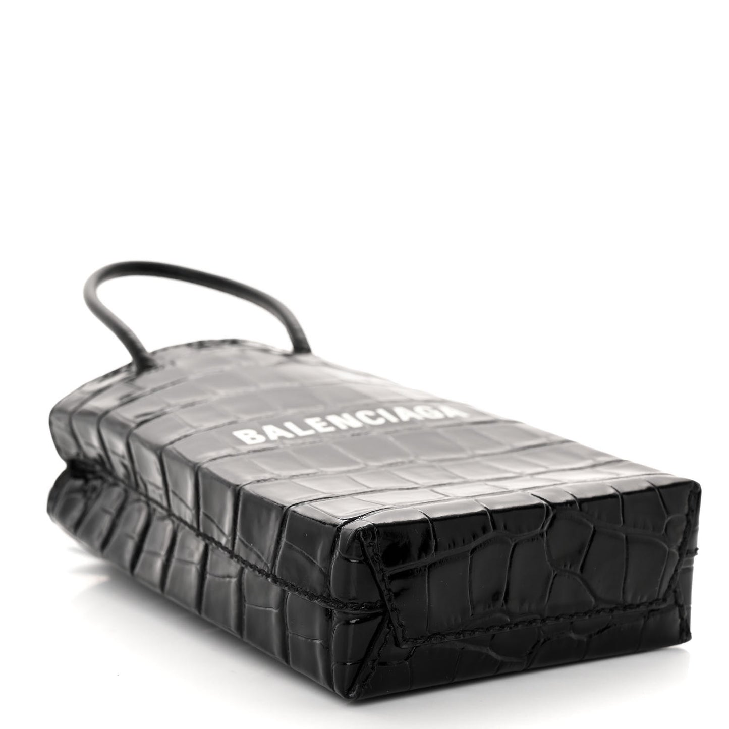 Calfskin Crocodile Embossed Logo Shopping Phone Holder Bag Black