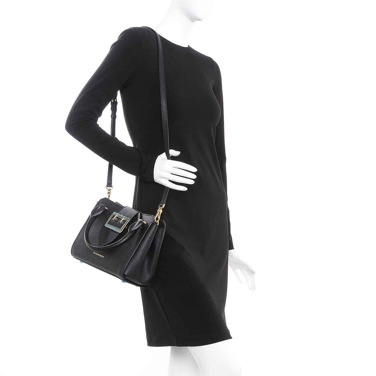 Burberry Soft Grain Calfskin Small Buckle Tote Black 3 of 8