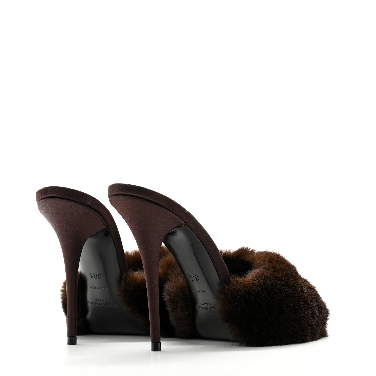 Saint Laurent Faux Fur La 16 Mule Sandals 38.5 Burgundy 4 of 8