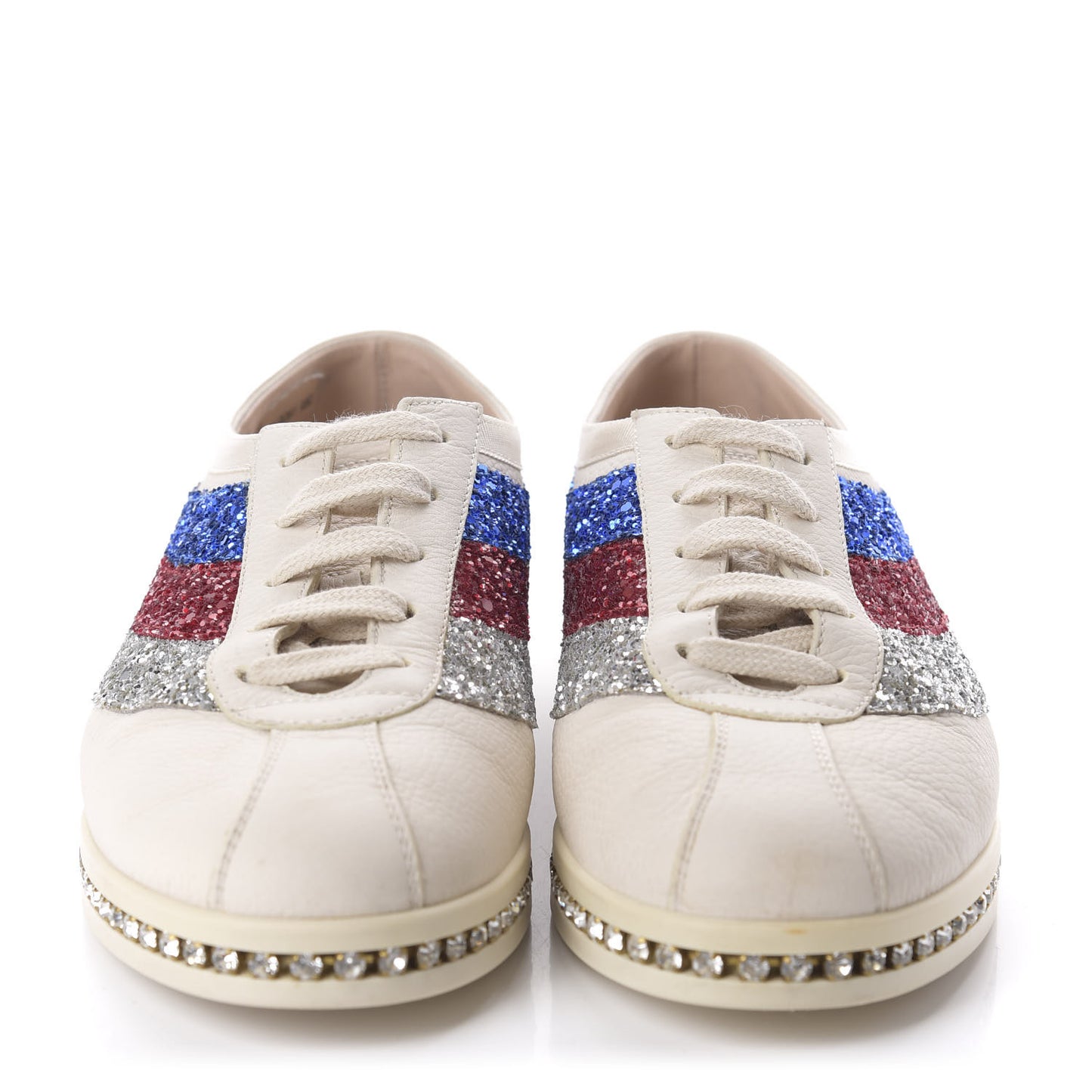 Calfskin Glitter Crystal Womens Sylvie Web Falacer Sneakers 36.5 White