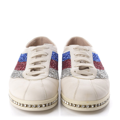 Gucci Calfskin Glitter Crystal Womens Sylvie Web Falacer Sneakers 36.5 White 2 of 12