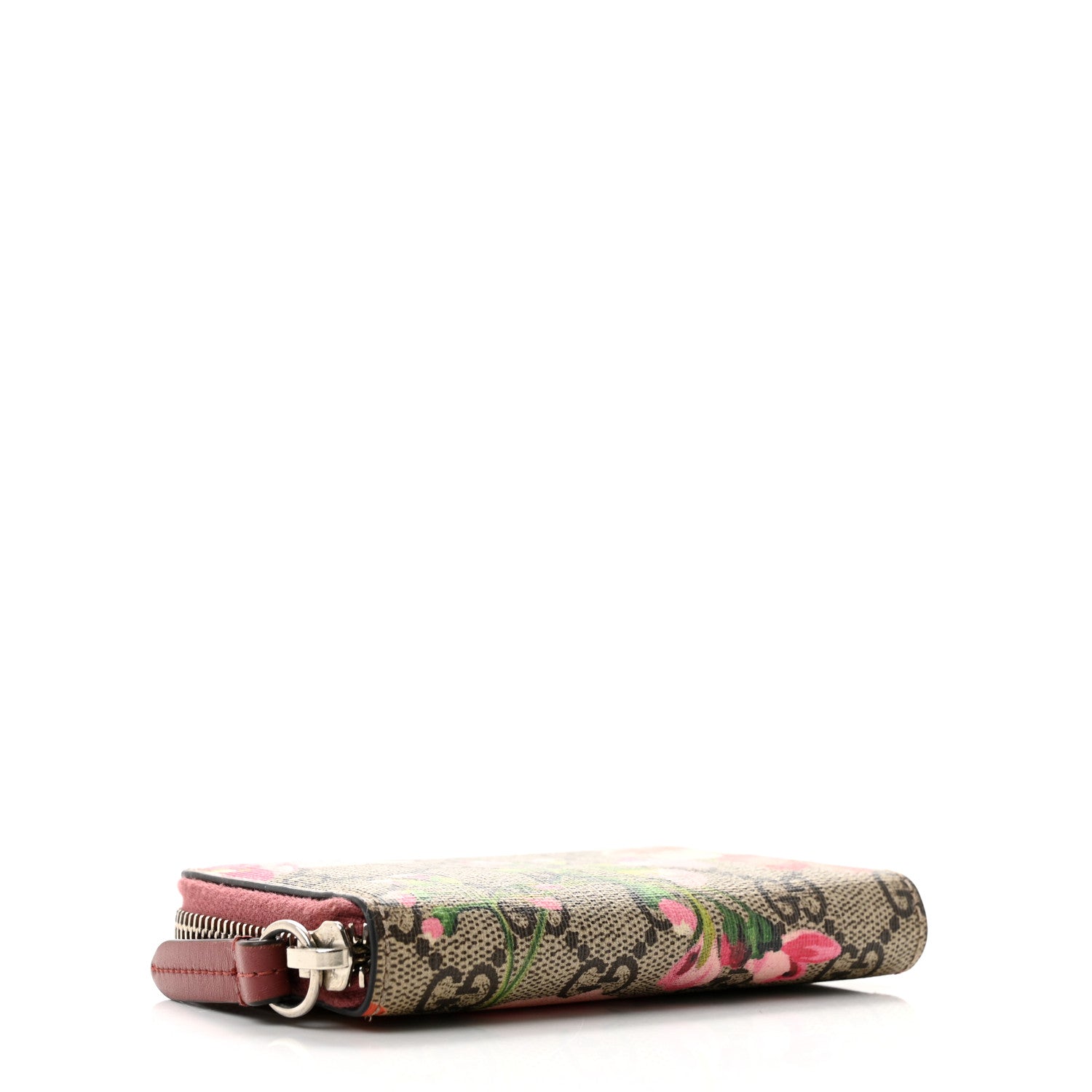 Gucci GG Supreme Monogram Blooms Zip Around Card Case Wallet Beige Multicolor Dry Rose 4 of 7