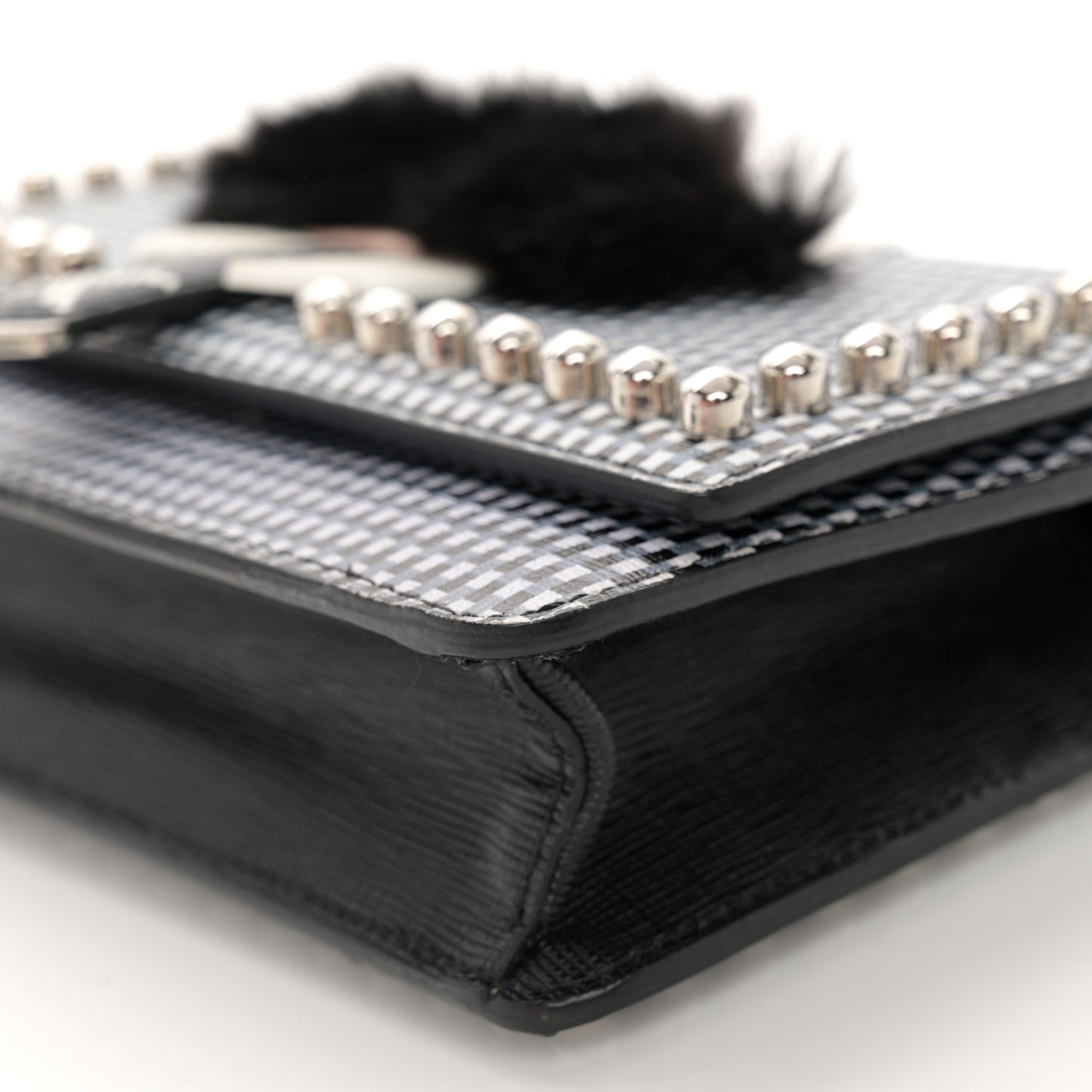 Vitello Elite Mink Fur Studded Karlito Tube Wallet On Chain Black White