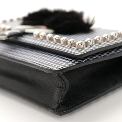 Fendi Vitello Elite Mink Fur Studded Karlito Tube Wallet On Chain Black White 11 of 12