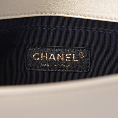 Chanel Lambskin Embossed Medium Boy Cube Flap White Red 6 of 12