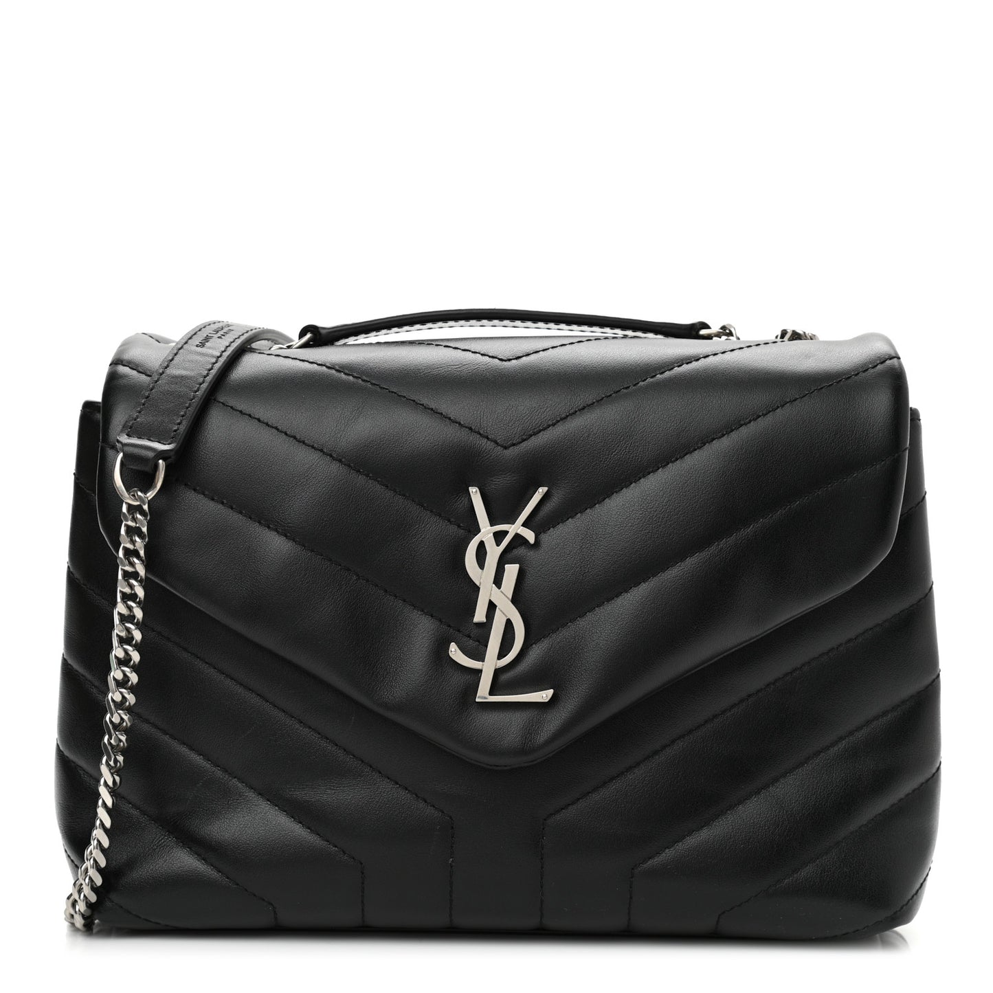 Calfskin Y Quilted Monogram Small Loulou Chain Satchel Black