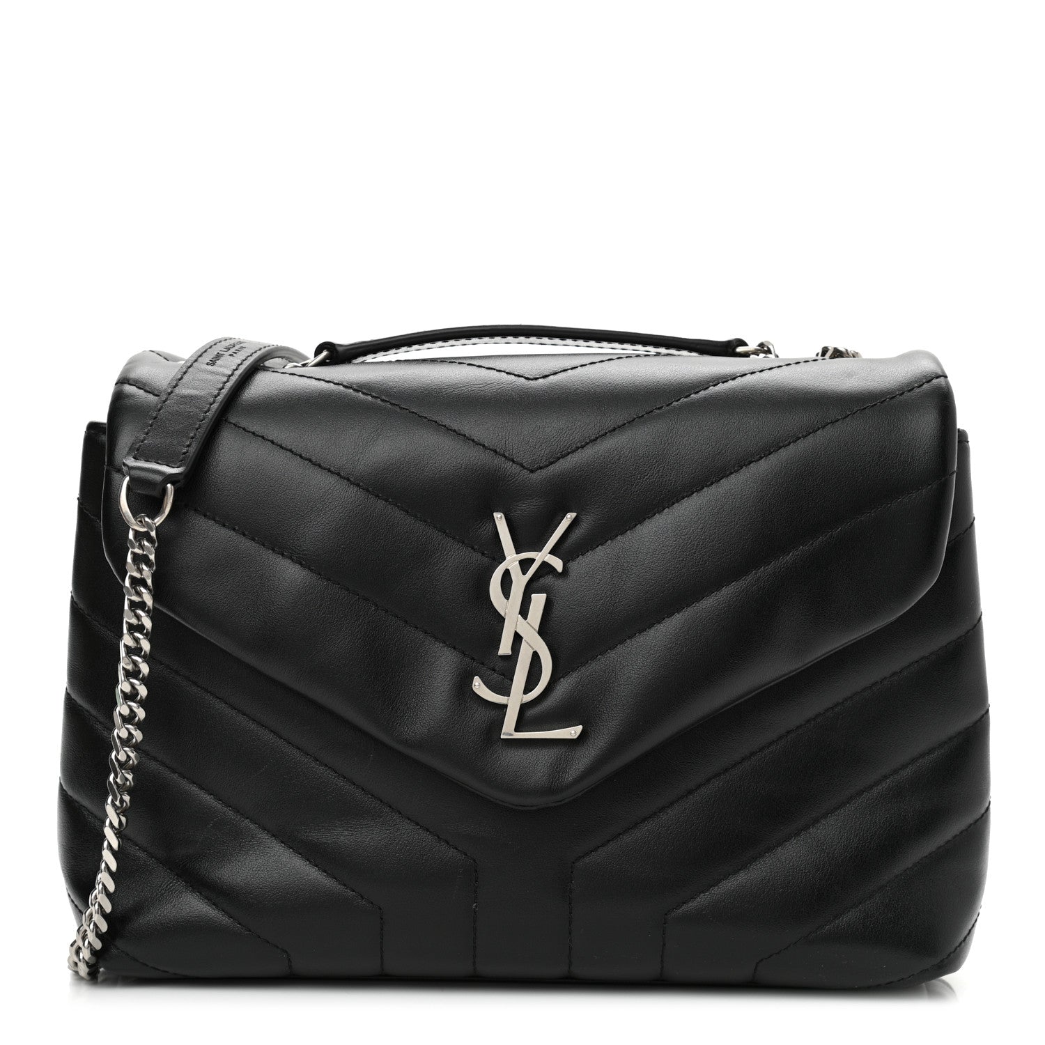 Saint Laurent Calfskin Y Quilted Monogram Small Loulou Chain Satchel Black 1 of 8
