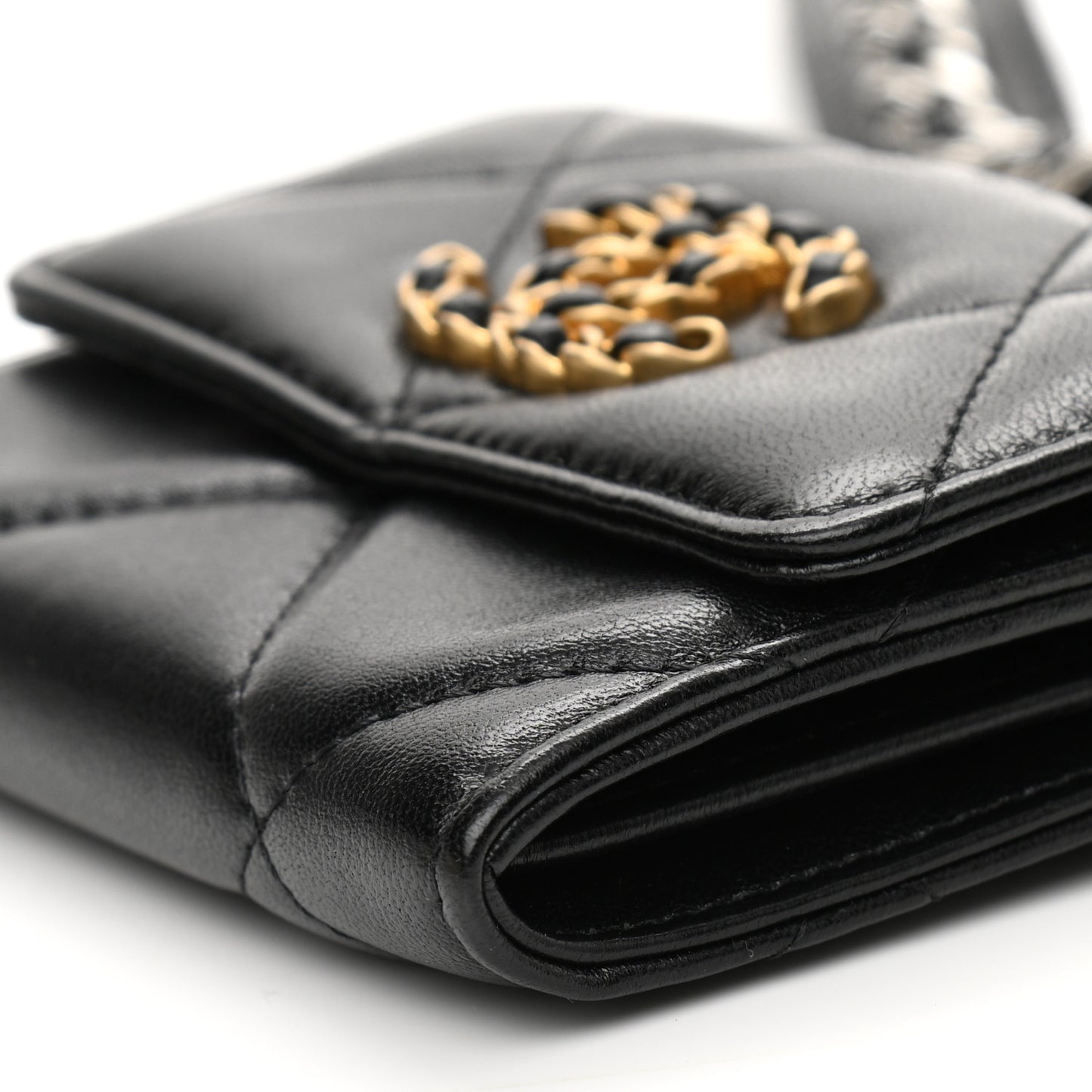Lambskin Quilted Chanel 19 Flap Coin Purse With Chain Black