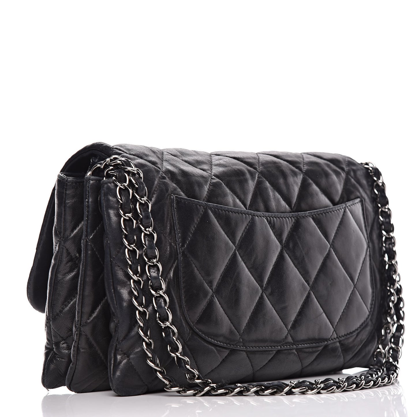 Lambskin Quilted 3 Accordion Flap Bag Black
