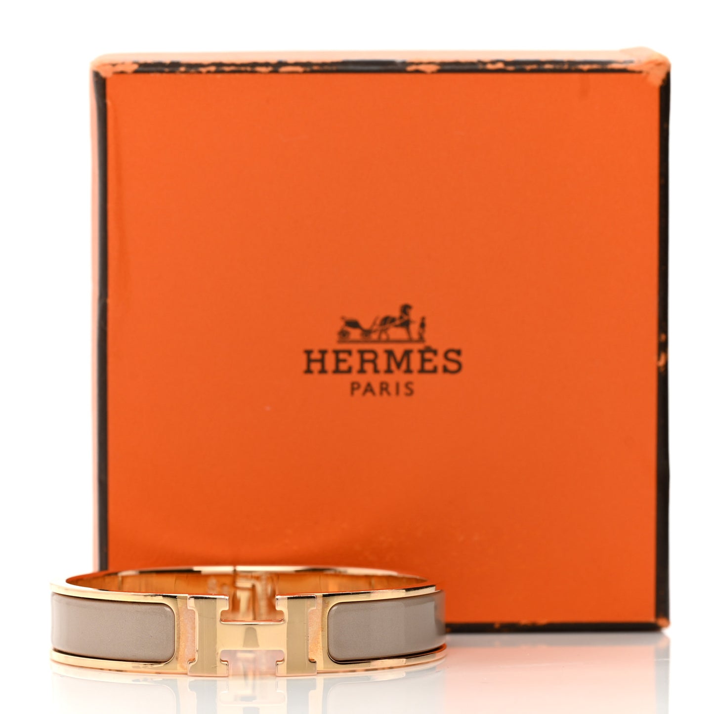 Enamel Narrow Clic Clac H Bracelet PM Marron Glace