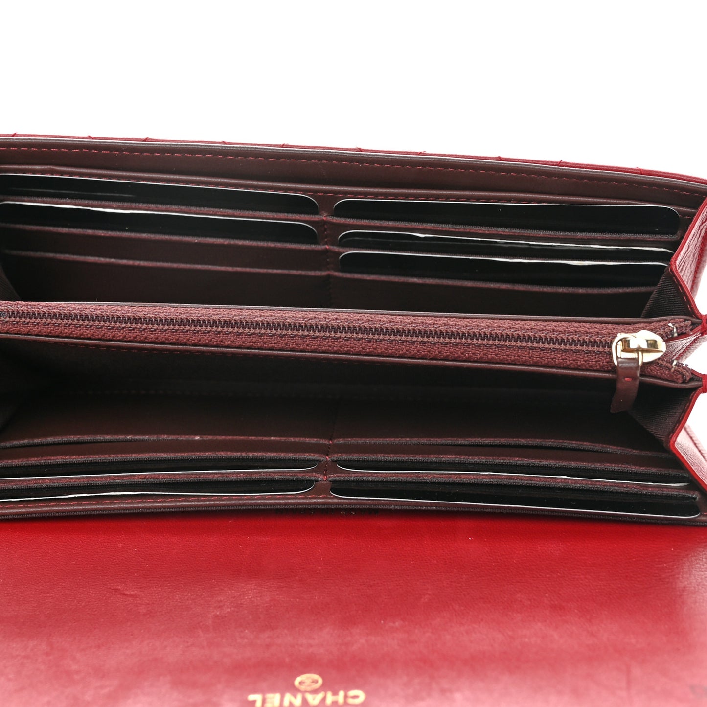 Lambskin Quilted Trendy CC Large Gusset Flap Wallet Dark Red