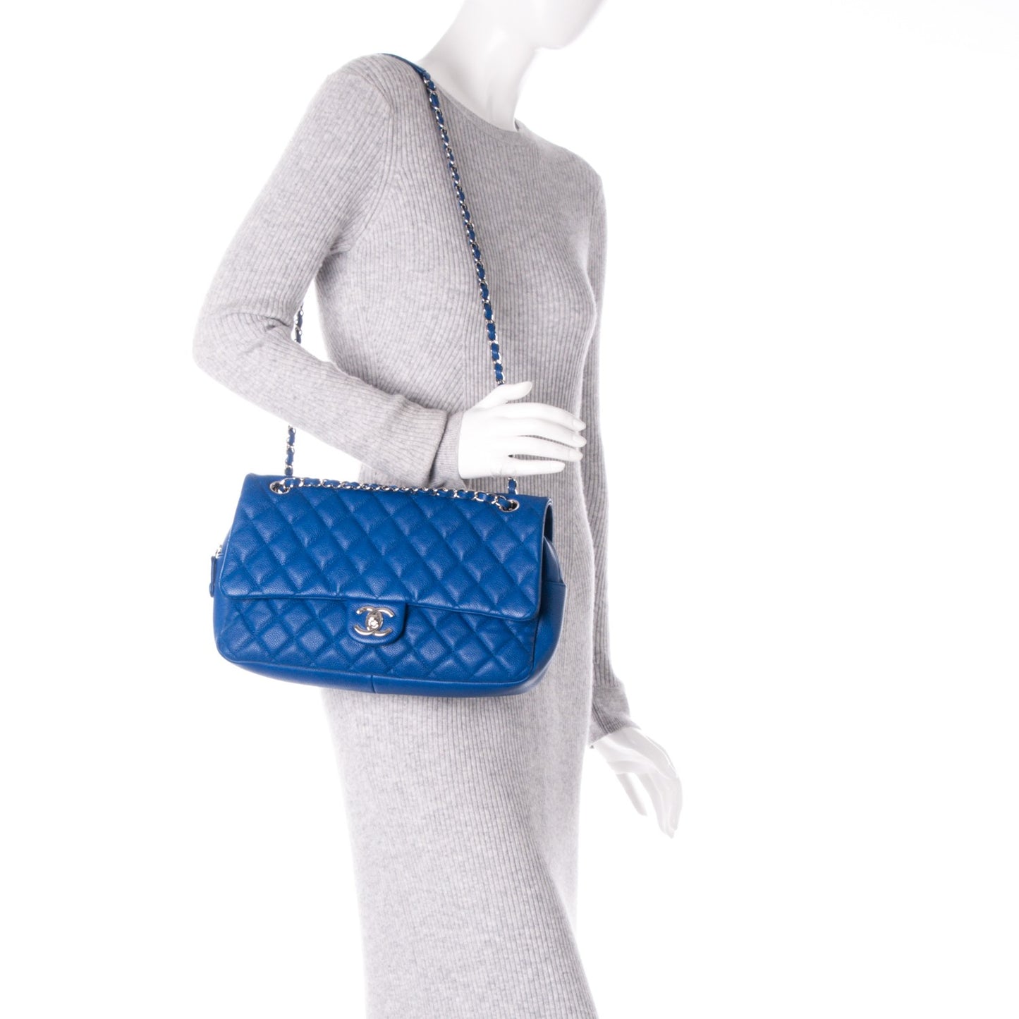 Caviar Quilted Jumbo Easy Flap Blue